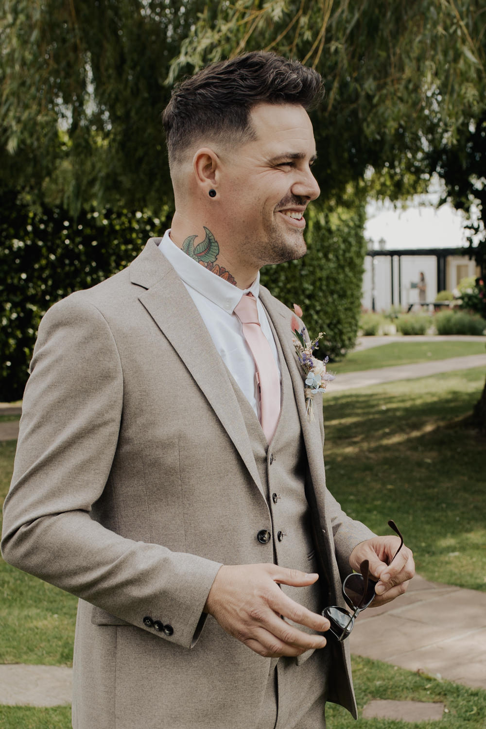 Groom Cream Suit Pink Tie High House Weddings Wedding Kerry Ann Duffy Photography