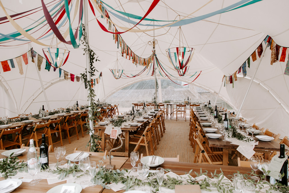 Marquee Decor Streamers Bunting Laurel Farm Wedding Caroline Opacic Photography