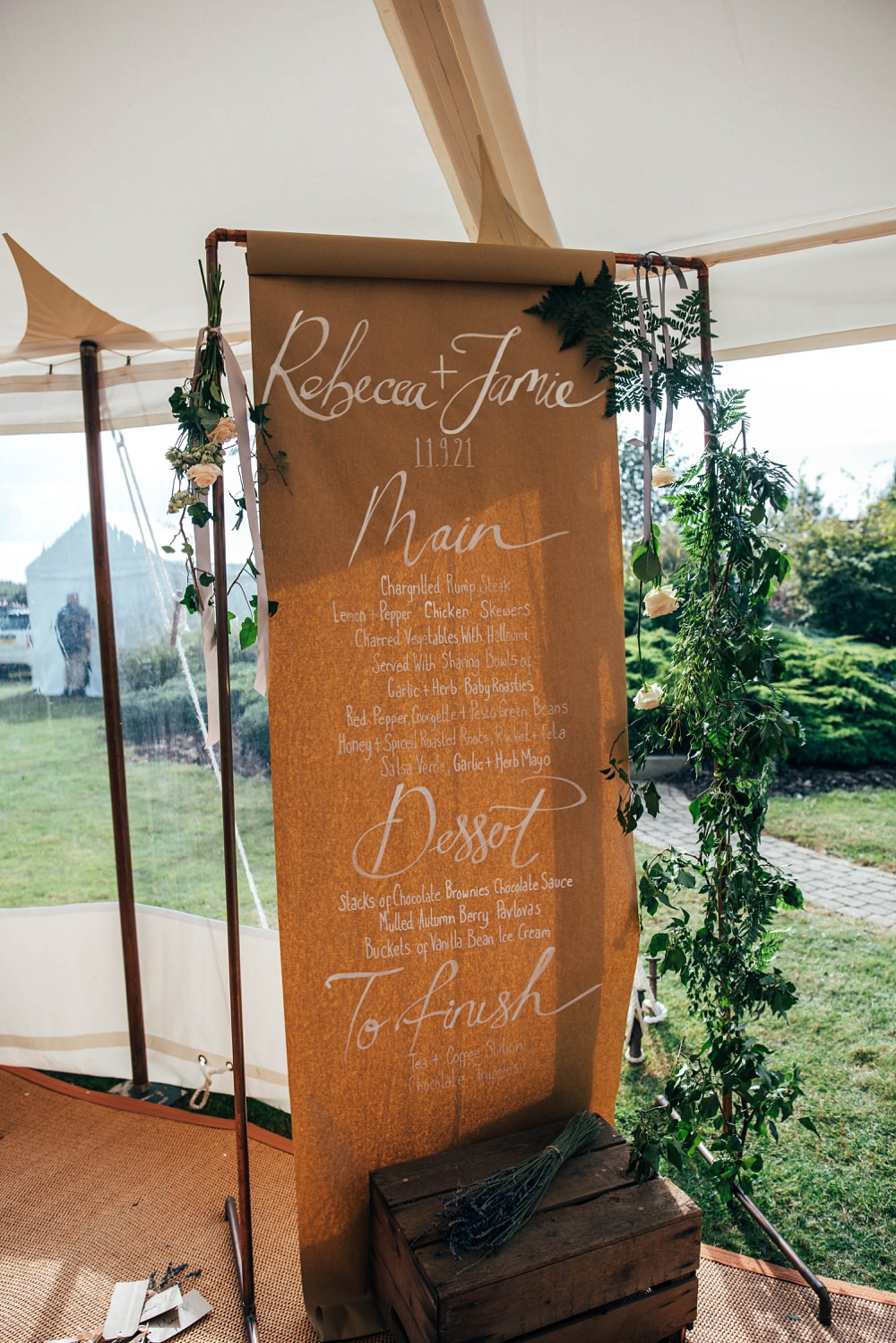 Menu Banner Little Tey Barn Wedding Three Flowers Photography
