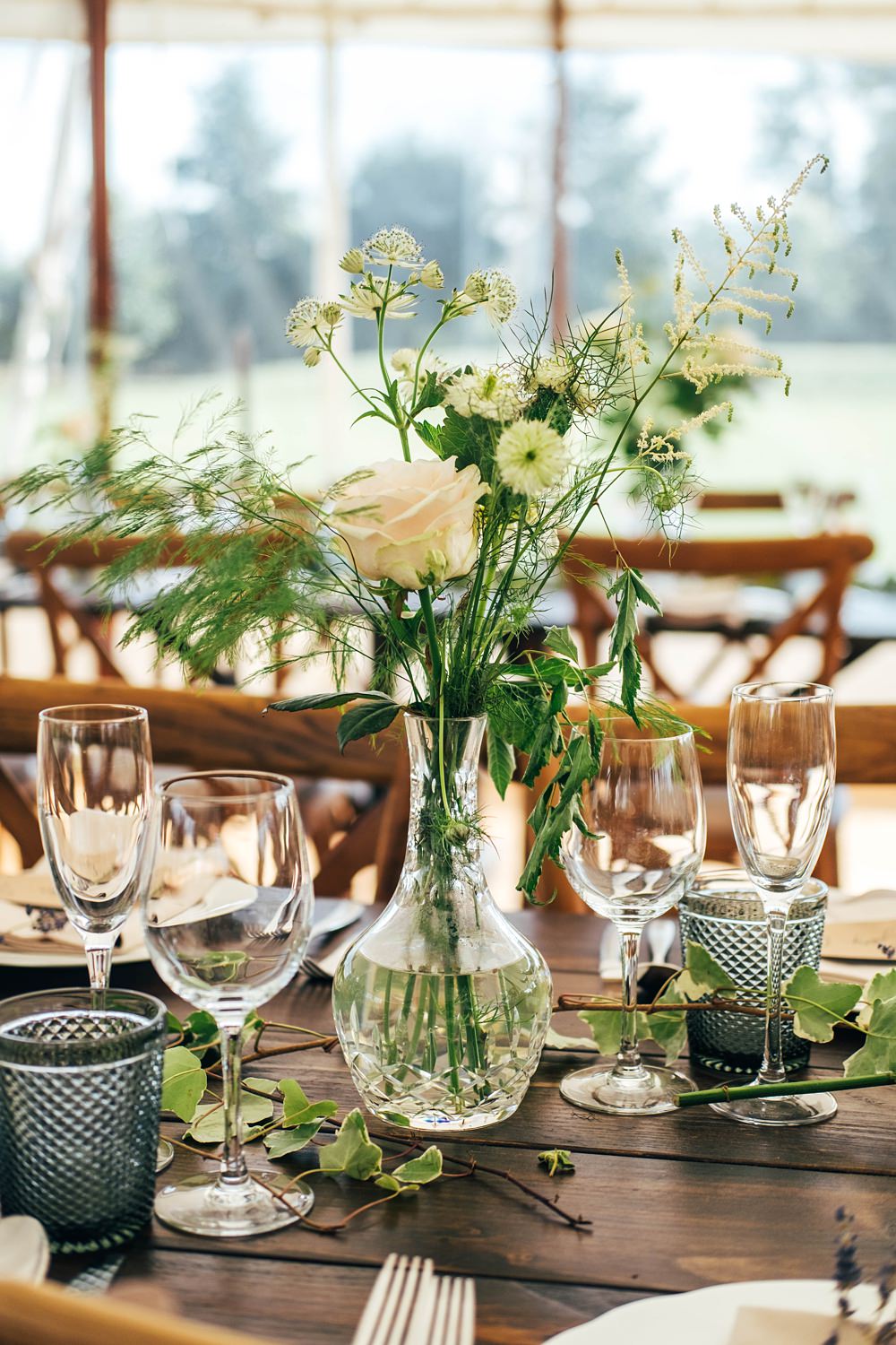 Wooden Table Rustic Decor Candles Marquee Little Tey Barn Wedding Three Flowers Photography