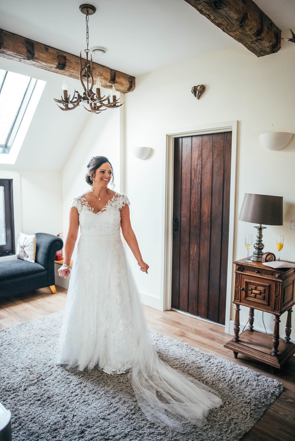 Dress Gown Bride Bridal Straps Lace Tulle Little Tey Barn Wedding Three Flowers Photography