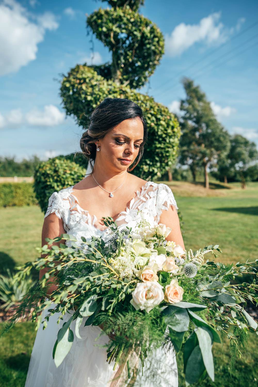 Bouquet Flowers Bride Bridal Greenery Rose Little Tey Barn Wedding Three Flowers Photography