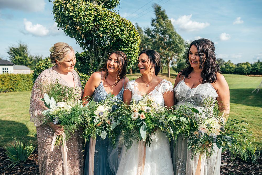 Bridesmaids Sequin Dresses Little Tey Barn Wedding Three Flowers Photography