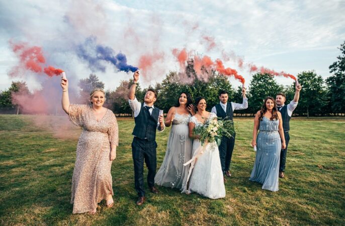 Smoke Bomb Photo Little Tey Barn Wedding Three Flowers Photography