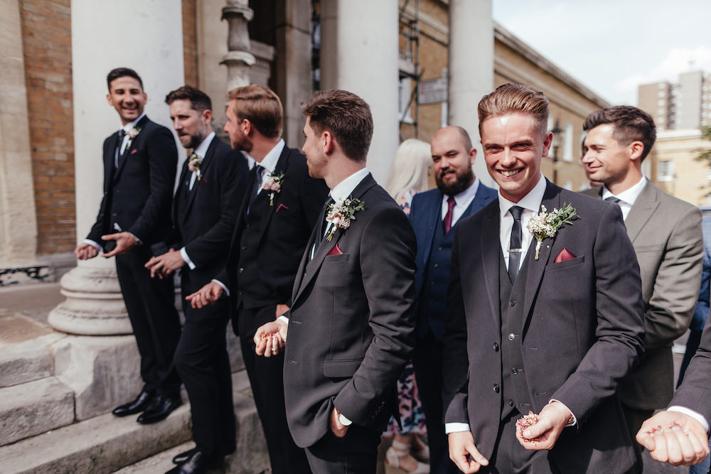 Suits Groomsmen Black Red Tie Lordship Pub Dulwich Wedding Lase Photography