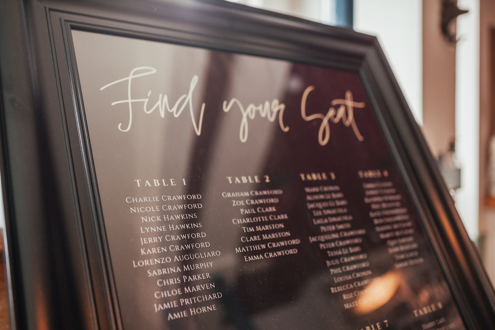 Black Gold Seating Chart Table Plan Lordship Pub Dulwich Wedding Lase Photography