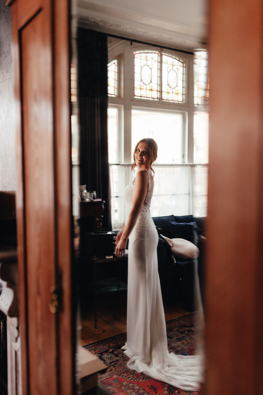 Dress Gown Bride Bridal Fitted Train Lordship Pub Dulwich Wedding Lase Photography