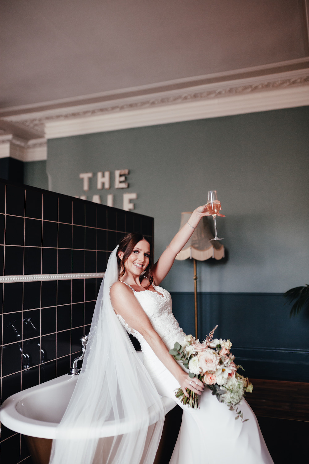 Dress Gown Bride Bridal Fitted Train Veil Lordship Pub Dulwich Wedding Lase Photography