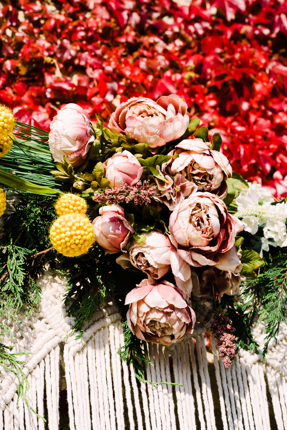 Flowers Macrame Backdrop Ceremony Luckley Farm Holidays Wedding Jade Touron Photography