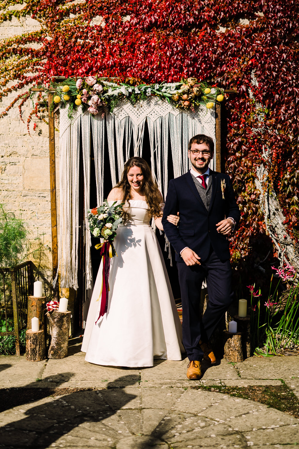 Macrame Backdrop Candles Flowers Luckley Farm Holidays Wedding Jade Touron Photography