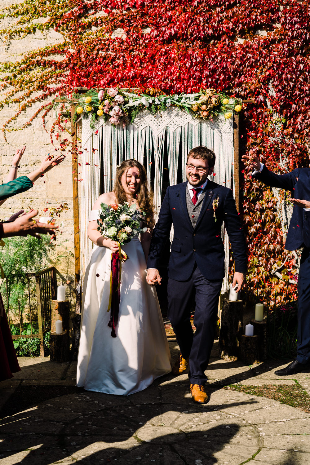 Macrame Backdrop Candles Flowers Luckley Farm Holidays Wedding Jade Touron Photography