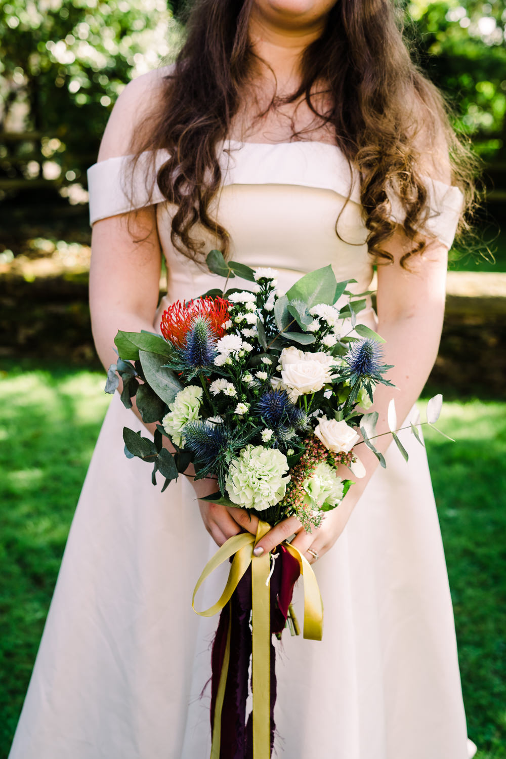 Bridal Bouquet Flowers Bride Thistle Greenery Luckley Farm Holidays Wedding Jade Touron Photography