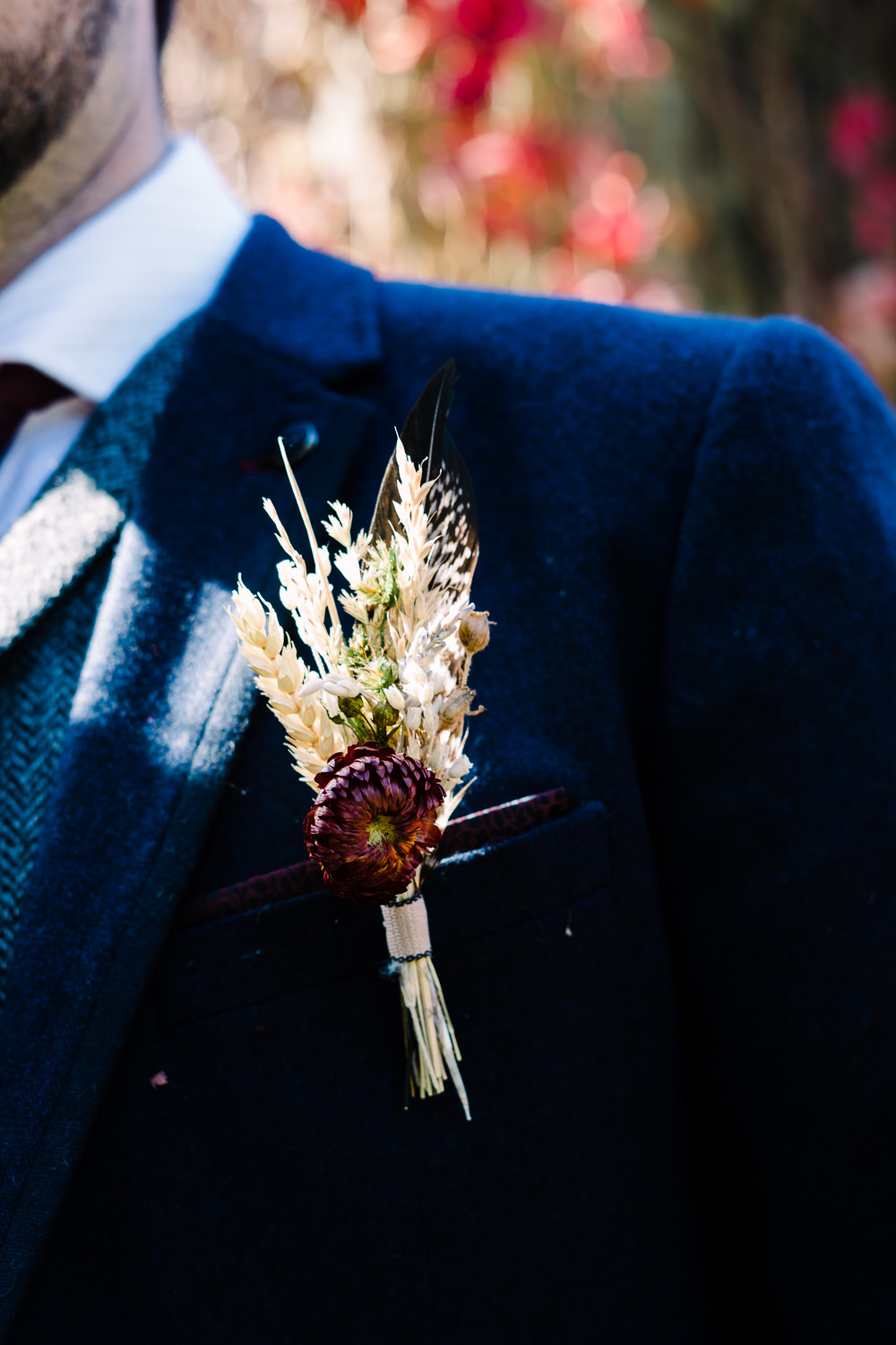 Groom Buttonhole Wheat Luckley Farm Holidays Wedding Jade Touron Photography