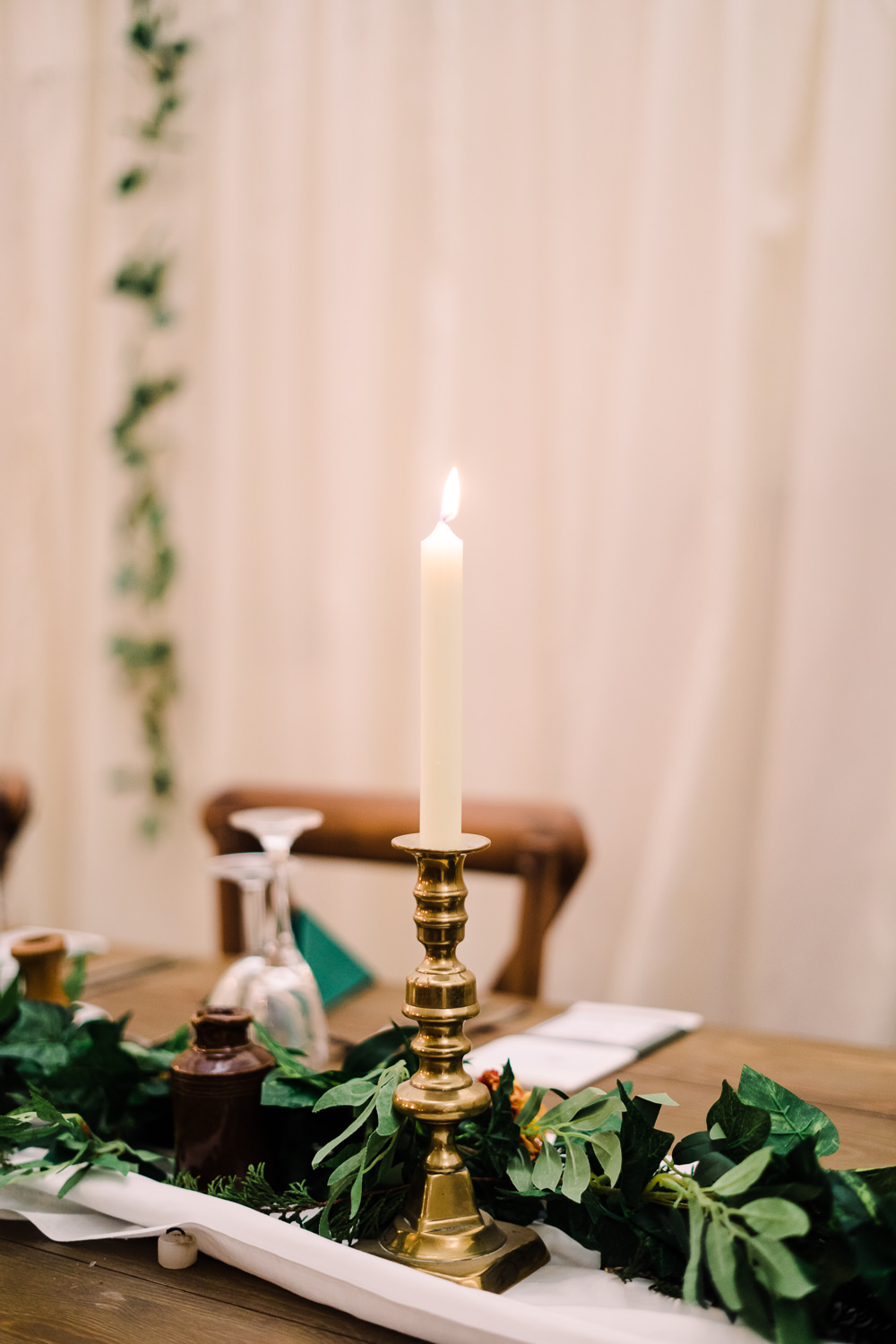 Greenery Table Decor Swag Candlestick Luckley Farm Holidays Wedding Jade Touron Photography