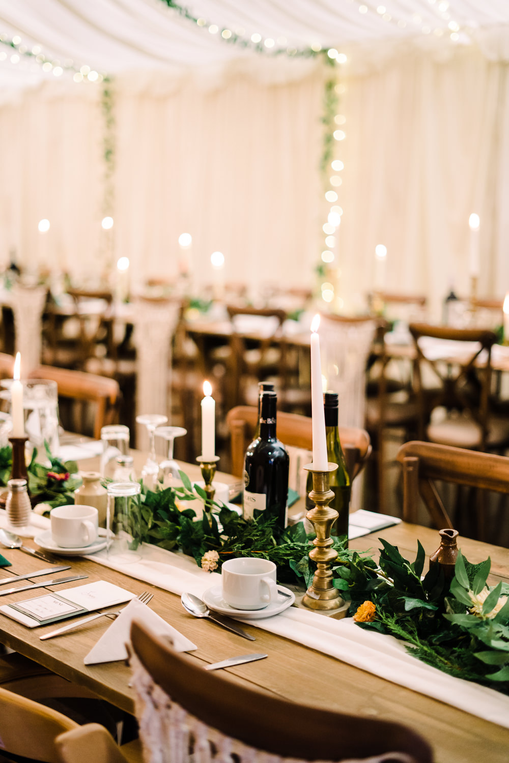 Earthenware Bottle Greenery Table Decor Swag Candlestick Luckley Farm Holidays Wedding Jade Touron Photography