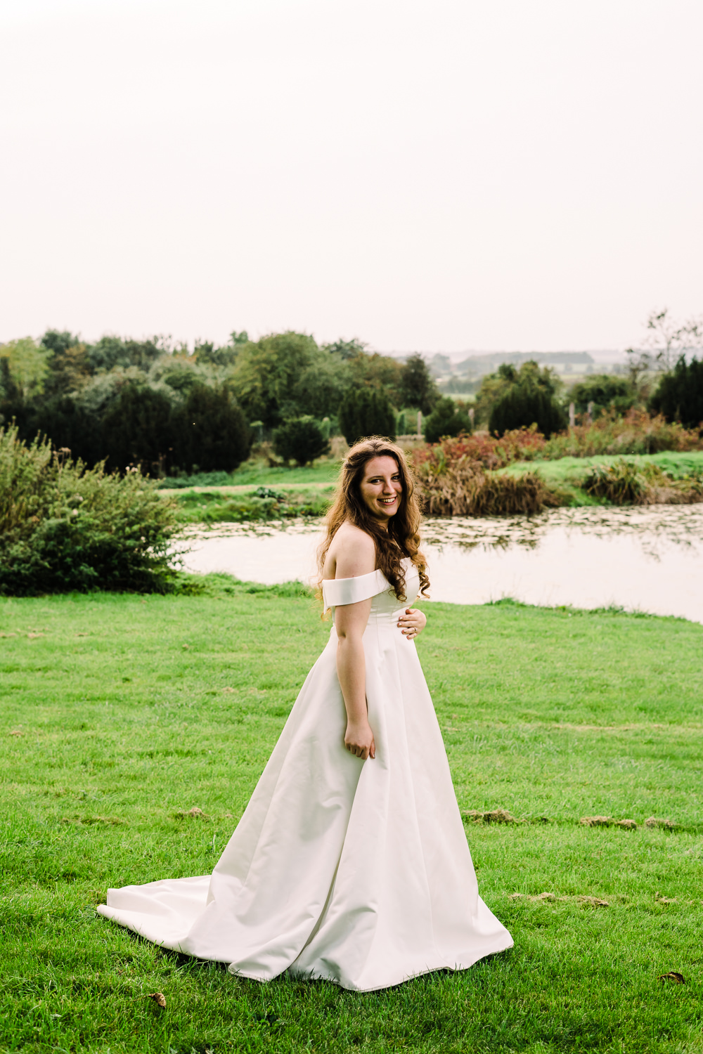 Dress Gown Bride Bridal Off Shoulder Bardot Luckley Farm Holidays Wedding Jade Touron Photography