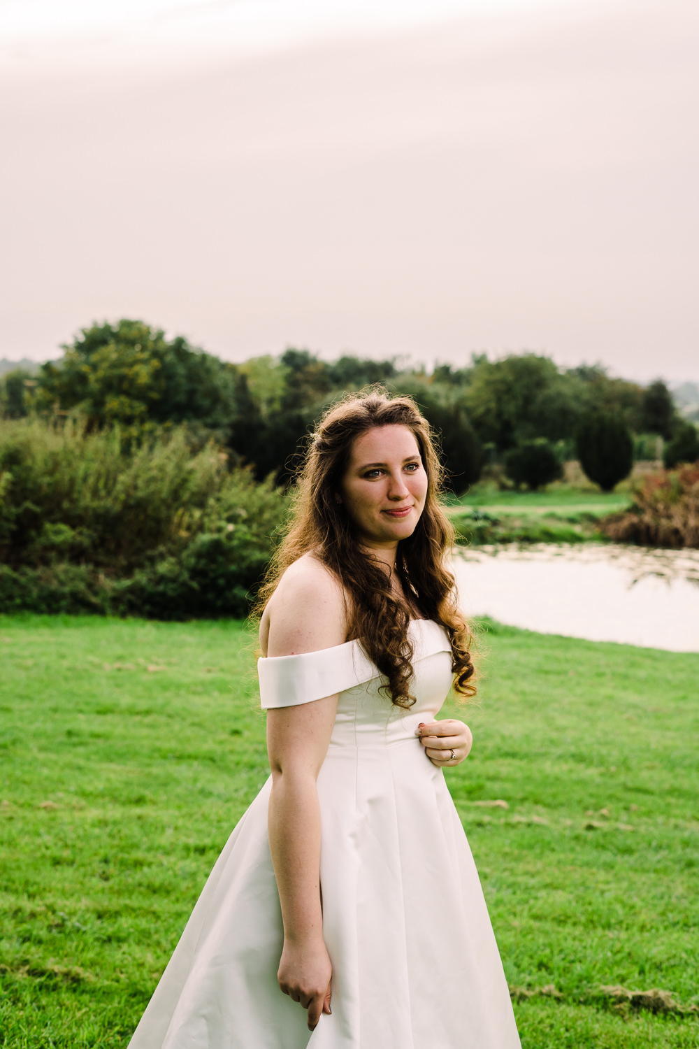 Dress Gown Bride Bridal Off Shoulder Bardot Luckley Farm Holidays Wedding Jade Touron Photography
