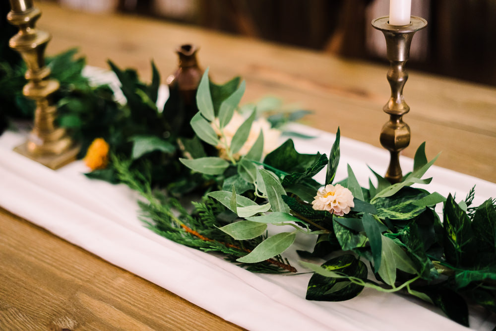 Greenery Table Decor Swag Candlestick Luckley Farm Holidays Wedding Jade Touron Photography