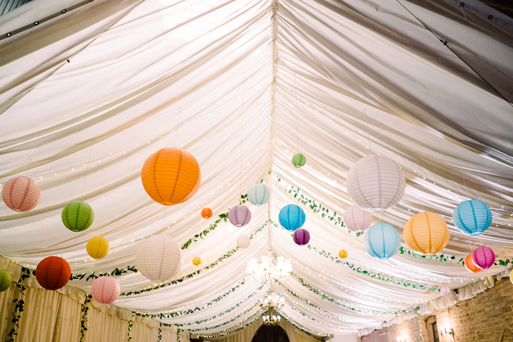 Colourful Lanterns Fairy Lights Marquee Decor Luckley Farm Holidays Wedding Jade Touron Photography