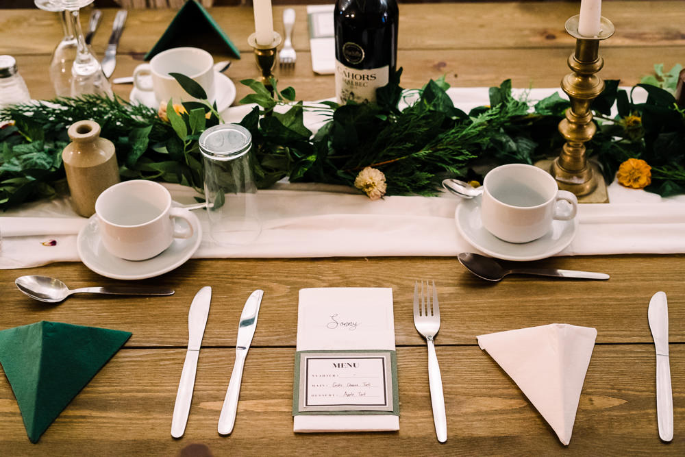 Greenery Table Decor Swag Candlestick Luckley Farm Holidays Wedding Jade Touron Photography