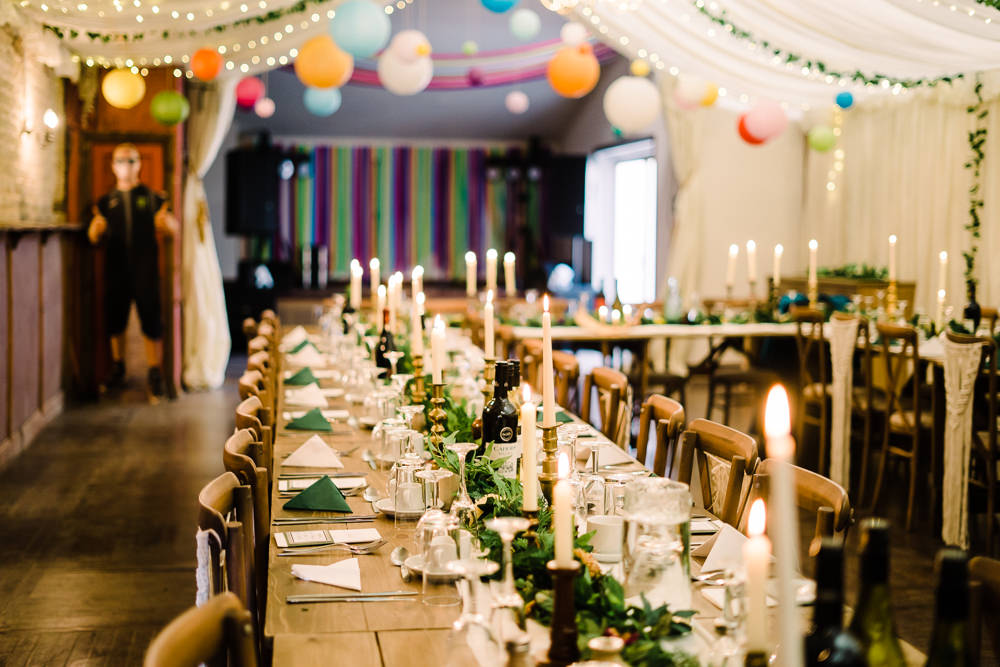 Earthenware Bottle Greenery Table Decor Swag Candlestick Luckley Farm Holidays Wedding Jade Touron Photography