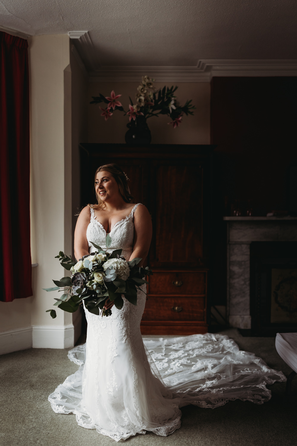 Dress Gown Bride Bridal Lace Fitted Milton Keynes Wedding Thyme Lane Photography