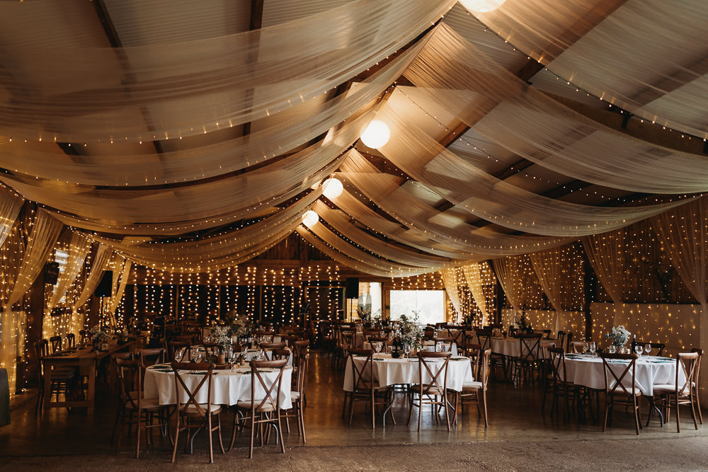 Barn Drapes Fairy Lights Round Tables Decor Milton Keynes Wedding Thyme Lane Photography