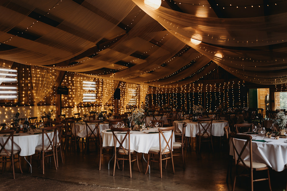Barn Drapes Fairy Lights Round Tables Decor Milton Keynes Wedding Thyme Lane Photography