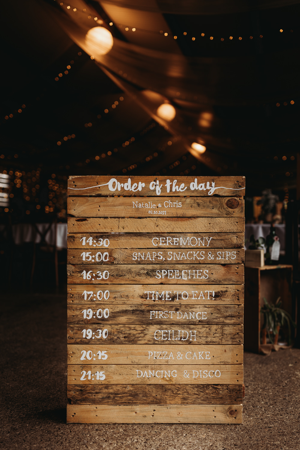 Wooden Order of Day Sign Milton Keynes Wedding Thyme Lane Photography