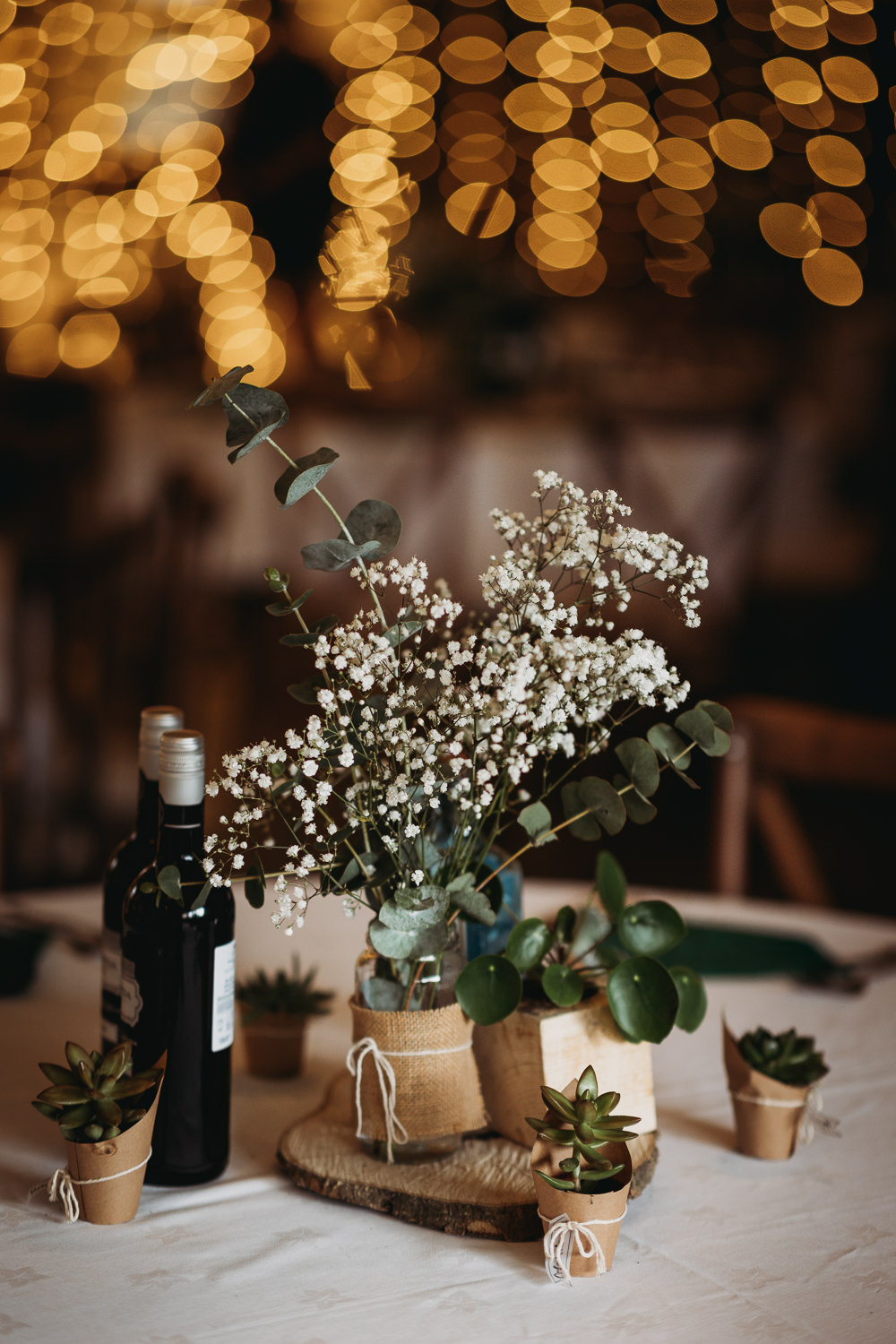 Centrepiece Decor Gypsophila Jars Hessian Succulents Milton Keynes Wedding Thyme Lane Photography