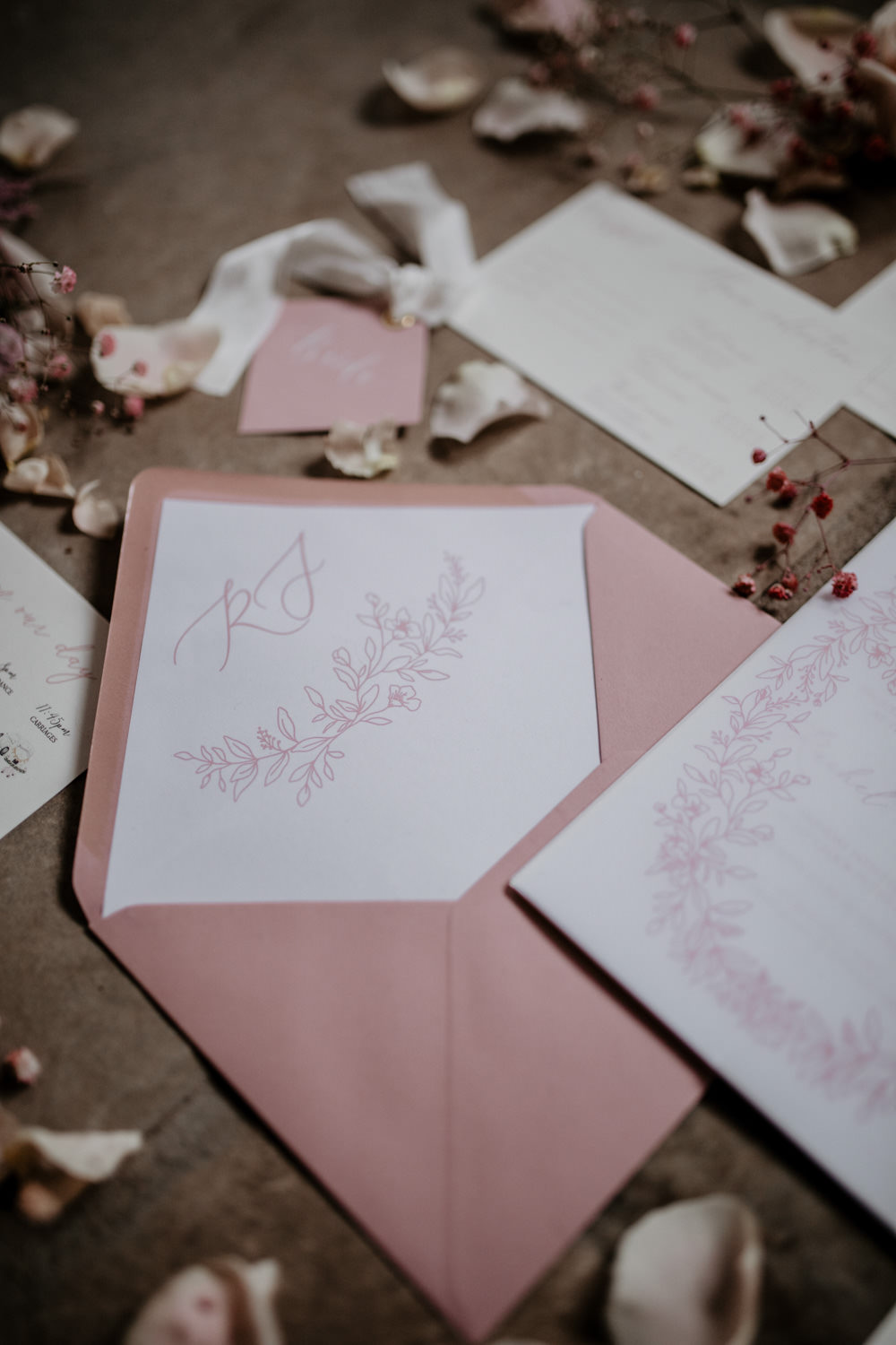 Stationery Invite Grey Wax Seal Ribbon Envelope Liner Modern Pink Wedding Camilla Andrea