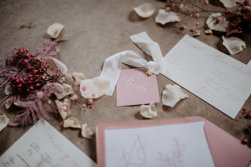 Stationery Invite Grey Wax Seal Ribbon Modern Pink Wedding Camilla Andrea