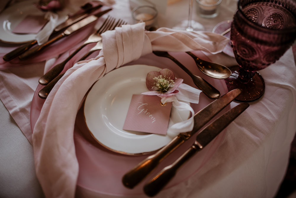 Place Setting Name Card Napkin Modern Pink Wedding Camilla Andrea