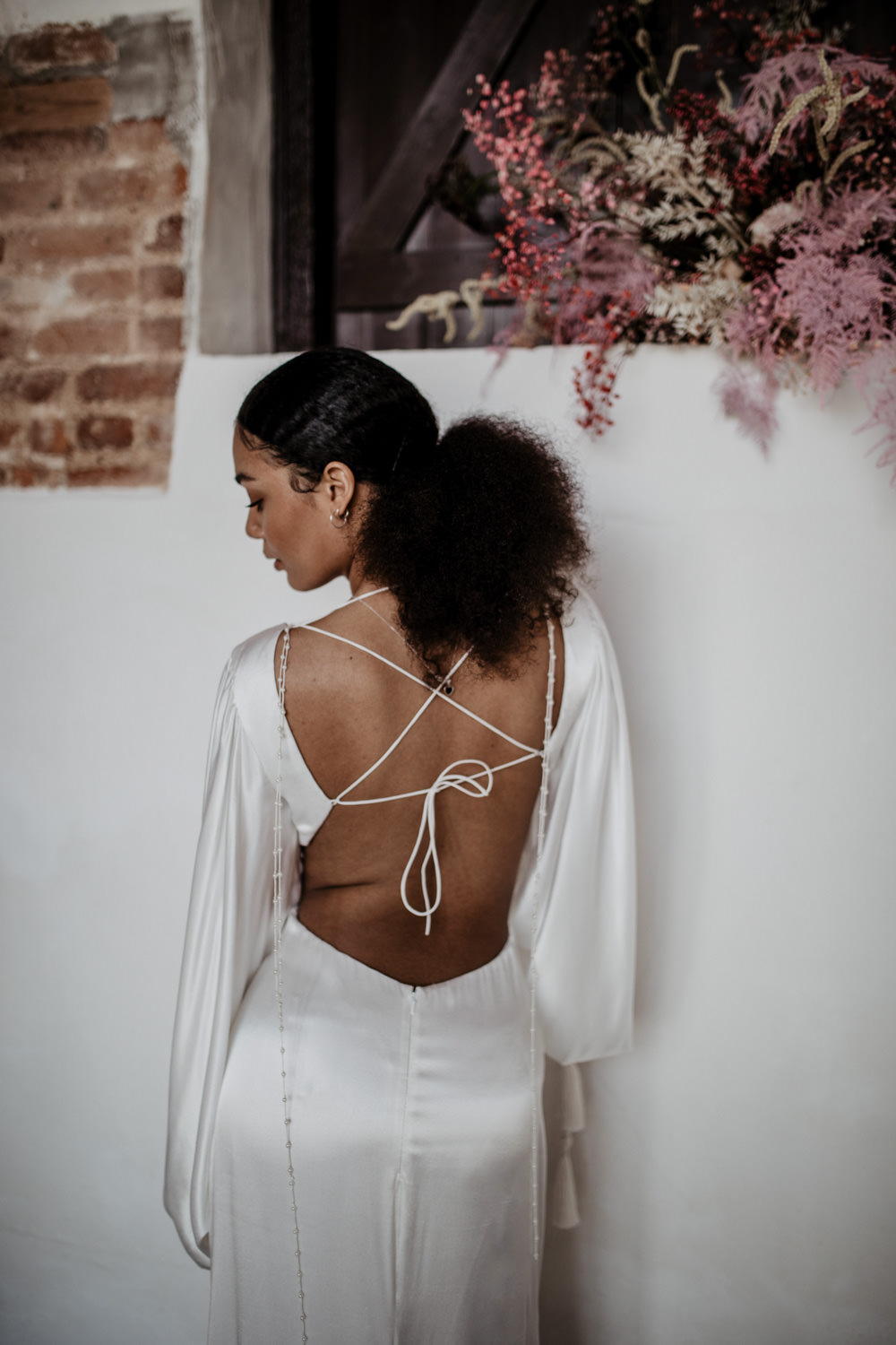 Bride Silk Long Sleeve Open Back Gown Dress Bridal Modern Pink Wedding Camilla Andrea