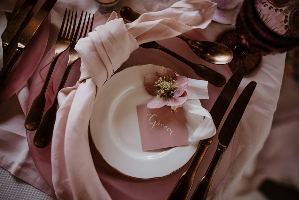 Place Setting Name Card Napkin Modern Pink Wedding Camilla Andrea