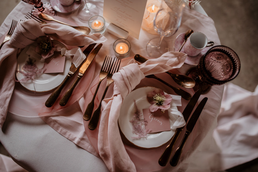 Place Setting Name Card Napkin Modern Pink Wedding Camilla Andrea