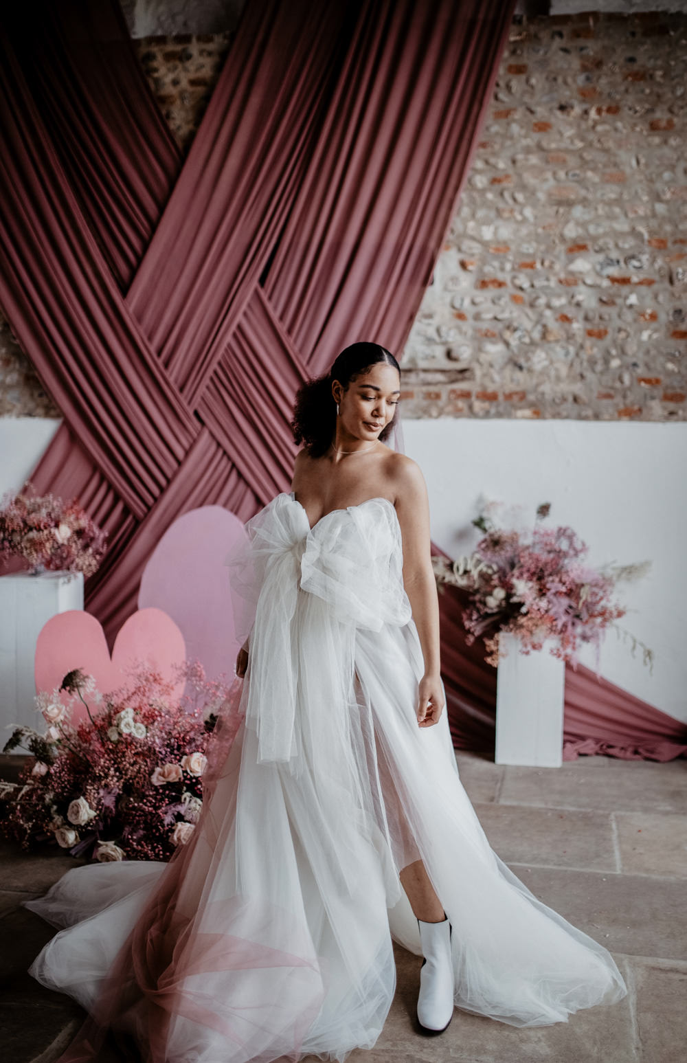 Bride Gown Dress Bridal Bow Modern Pink Wedding Camilla Andrea