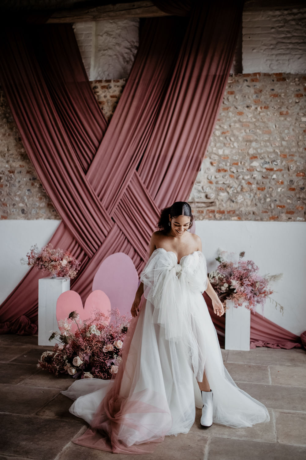 Backdrop Fabric Hearts Modern Pink Wedding Camilla Andrea