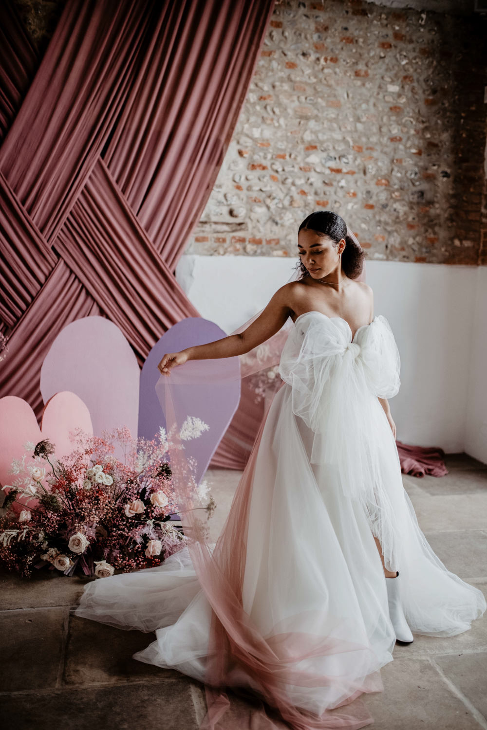 Bride Gown Dress Bridal Bow Modern Pink Wedding Camilla Andrea