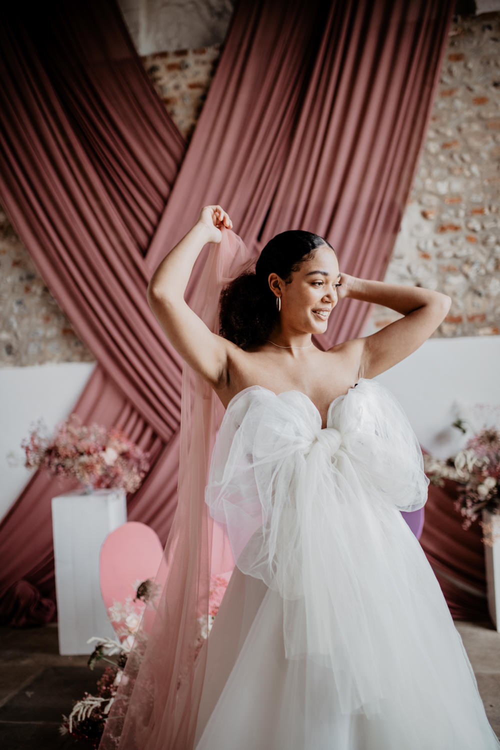 Bride Gown Dress Bridal Bow Modern Pink Wedding Camilla Andrea