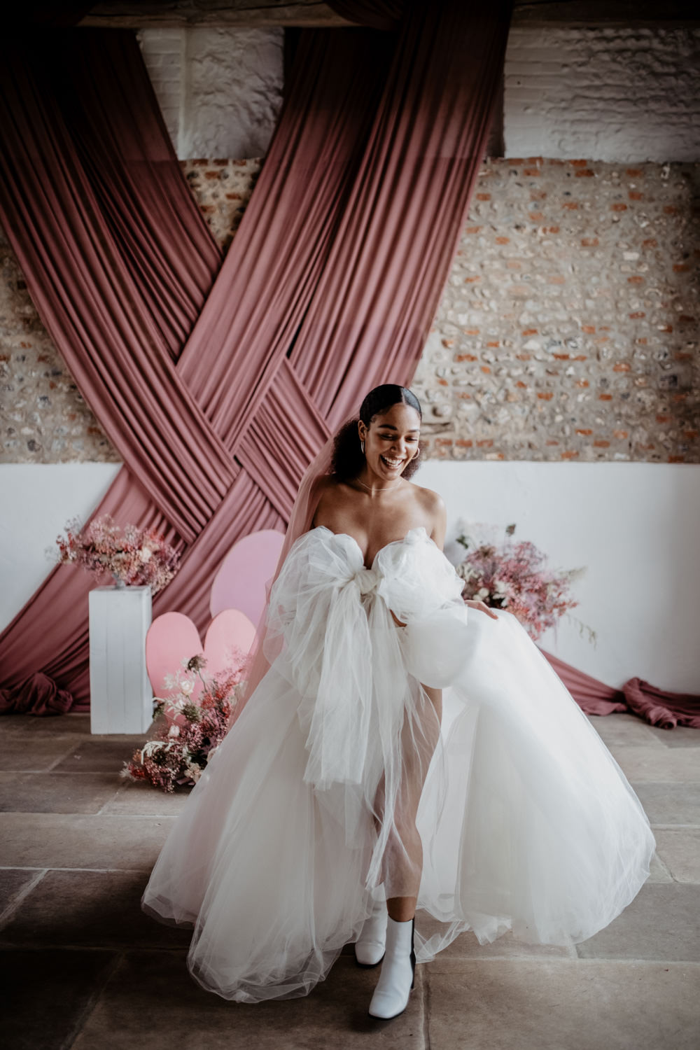 Bride Gown Dress Bridal Bow Modern Pink Wedding Camilla Andrea