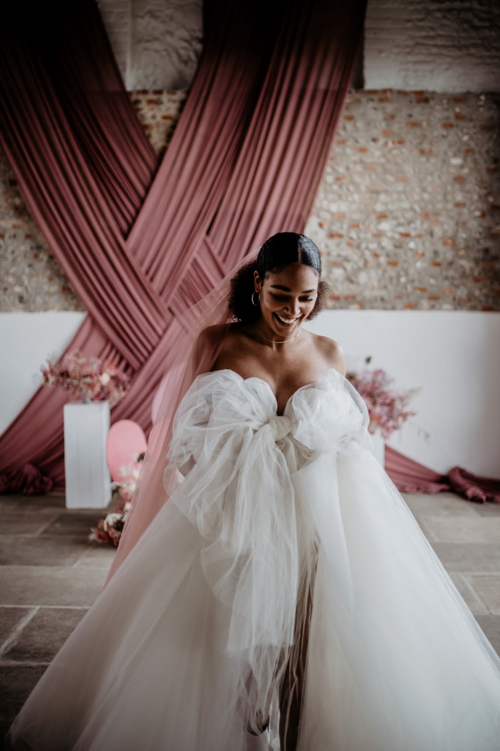 Bride Gown Dress Bridal Bow Modern Pink Wedding Camilla Andrea