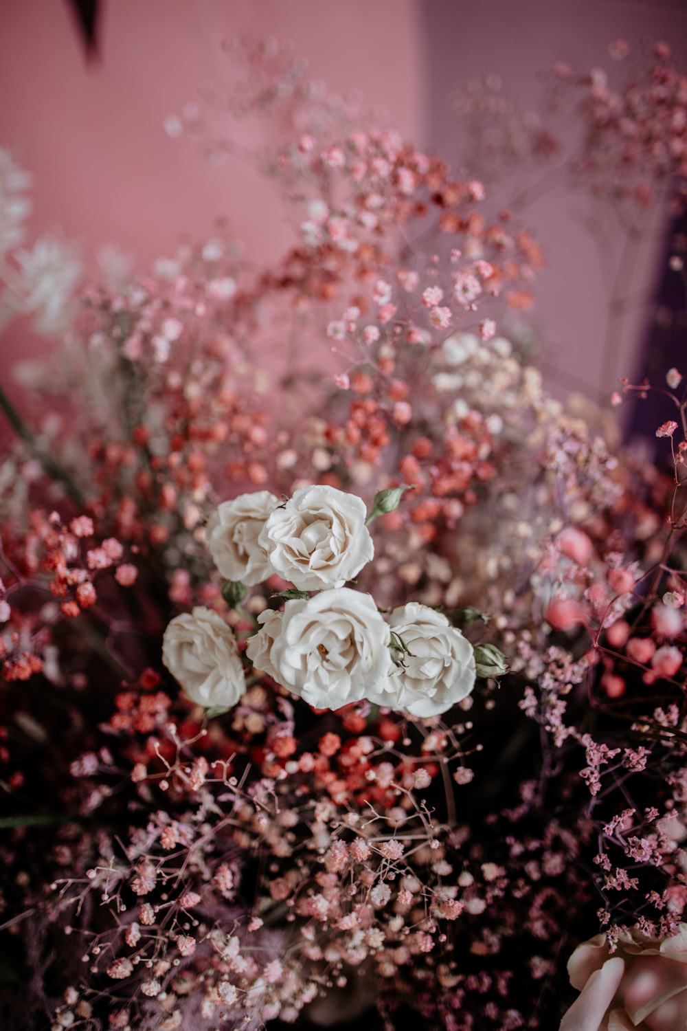 Table Floor Flowers Rose Palm Gypsophila Modern Pink Wedding Camilla Andrea