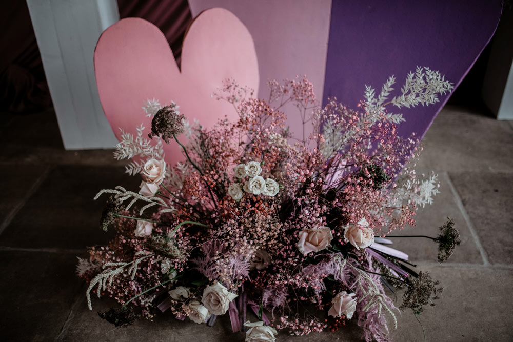Table Floor Flowers Rose Palm Gypsophila Heart Modern Pink Wedding Camilla Andrea