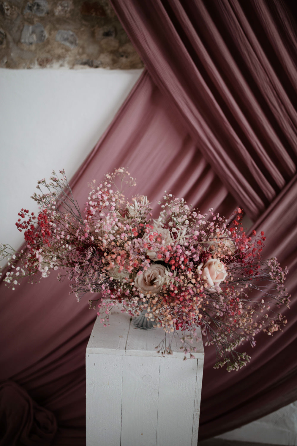 Table Floor Flowers Rose Palm Gypsophila Modern Pink Wedding Camilla Andrea