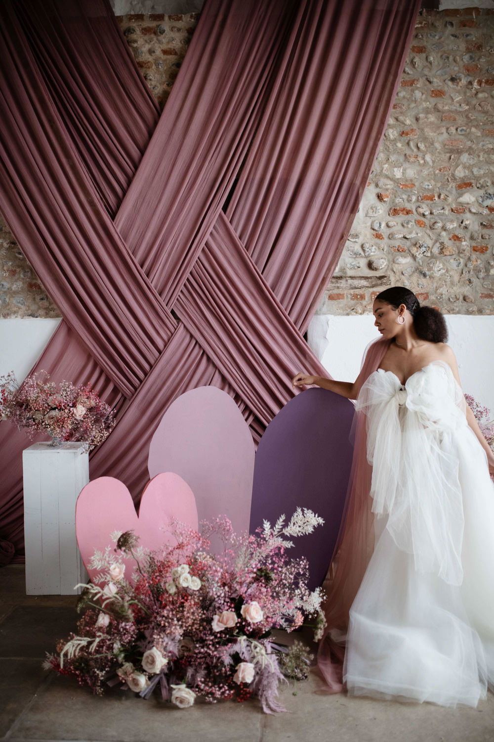 Backdrop Fabric Hearts Modern Pink Wedding Camilla Andrea