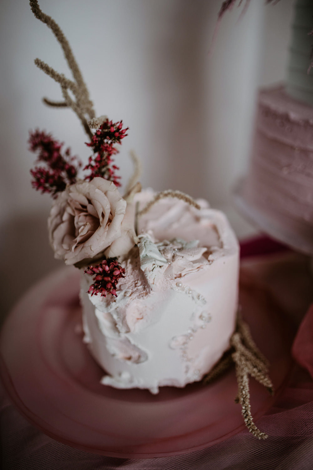 White Buttercream Cake Flowers Modern Pink Wedding Camilla Andrea