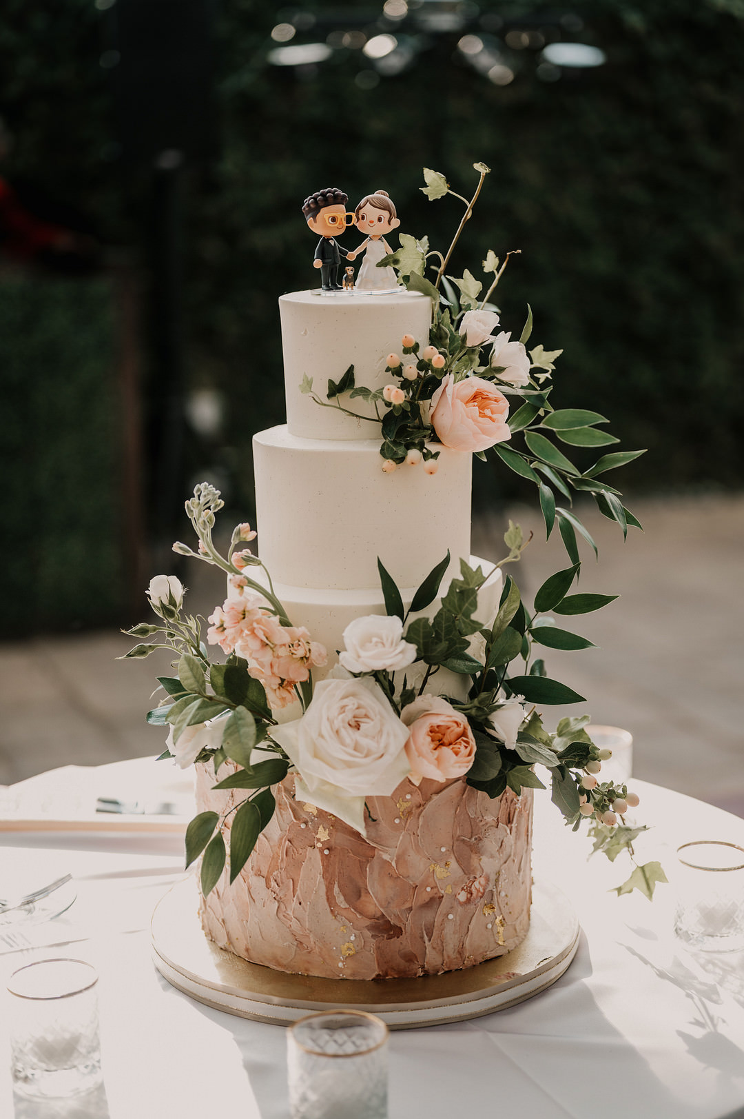 Three Tier Cake Pink Flowers Greenery Topper Planterra Conservatory Wedding Yana B Photographer