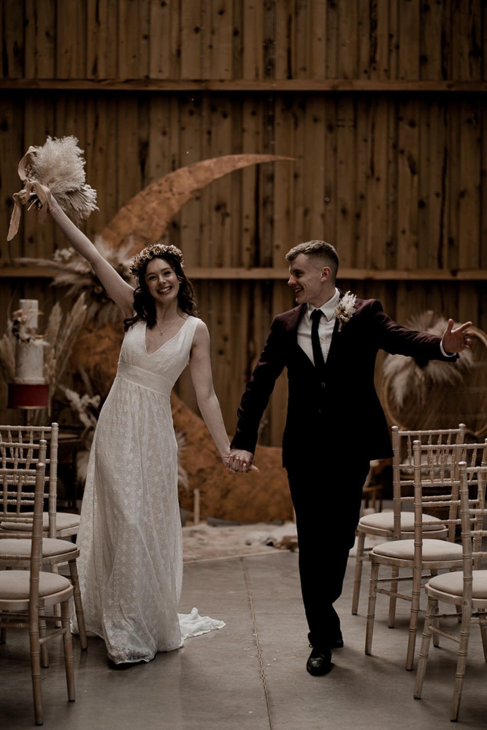 Moon Crescent Backdrop Ceremony Decor Waterside Country Barn Wedding Agrestal Visuals