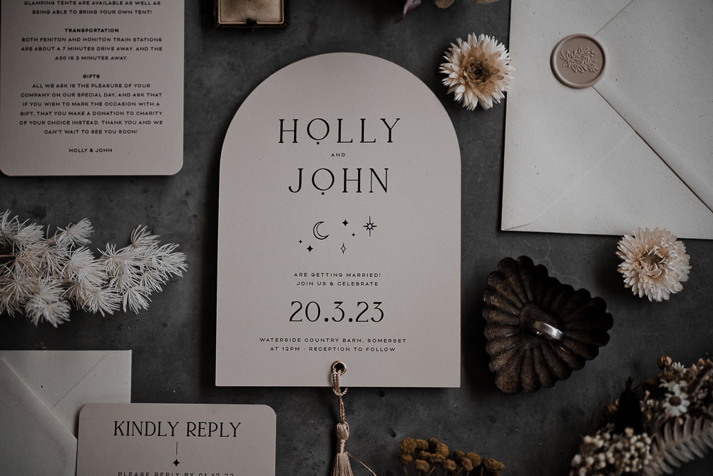 Stationery Curve Blush Modern Tassel Invite Waterside Country Barn Wedding Agrestal Visuals